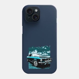 Blue 1968 Ford Mustang with Horses Phone Case