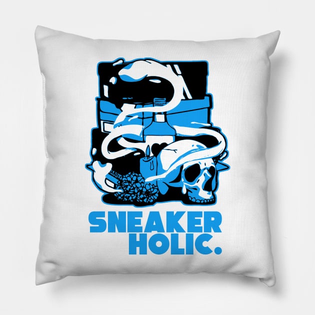 Sneaker Holic Dark Poweder Blue Pillow by funandgames