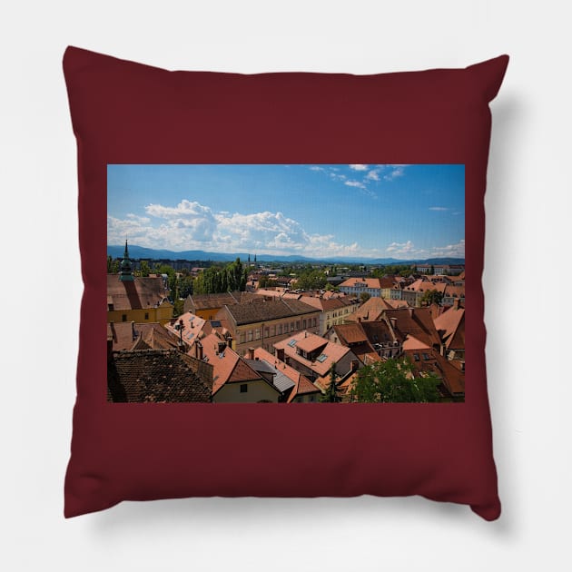 Ljubljana viewed from Castle Hill, Slovenia Pillow by jojobob