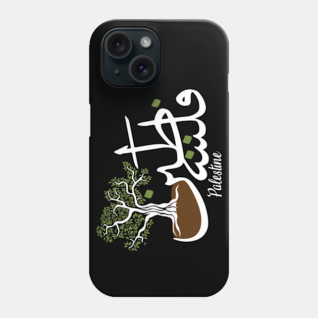 Palestine Arabic Calligraphy with Olive Tree Palestinian Icon of Resistance -wht Phone Case by QualiTshirt