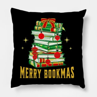 Merry Bookmas Gold Stack of Books Pillow