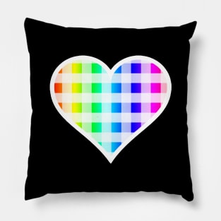 White and Rainbow Buffalo Plaid Heart Pillow