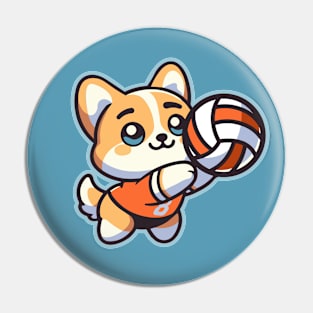 Cute Corgi Volleyball Player Pin