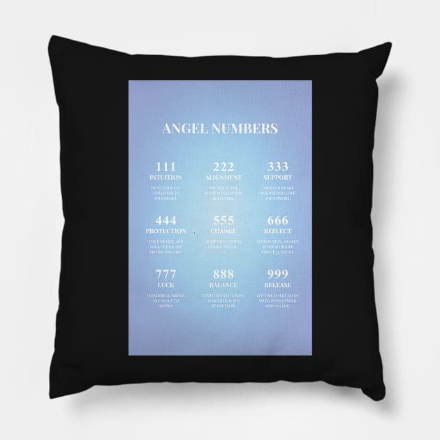 Angel Numbers Chart Blue Aura Pillow by mystikwhale