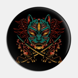 Jpanese cat mask samurai Pin