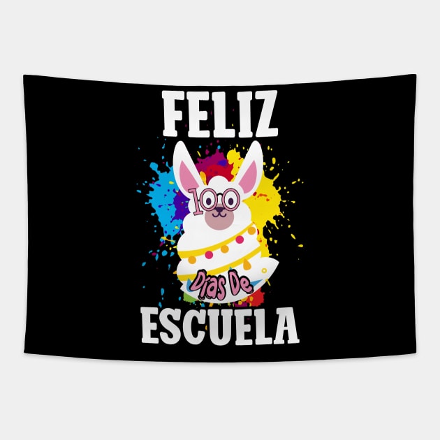 Llama Feliz 100 Dias De Escuela - 100 Days of School Spanish Tapestry by uglygiftideas