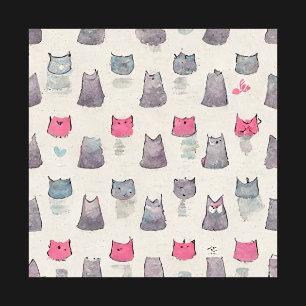 Stylized Pink and Grey Cats by AntielARt