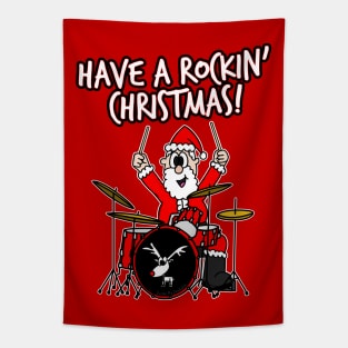 Have A Rockin' Christmas Santa Drumming Drummer Drums Tapestry