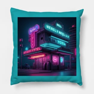 Beautiful Hotel in the cyberpunk Pillow