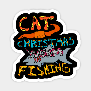 cat Christmas worm fishing Magnet