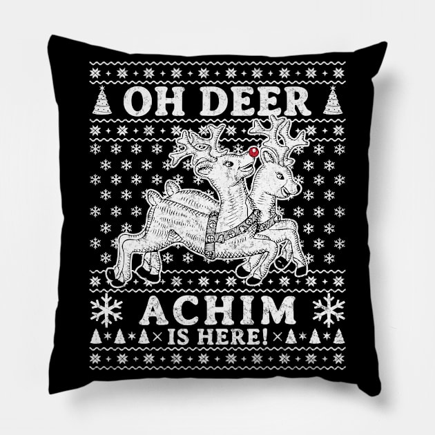 Oh Deer - Achim Is Here Ugly Christmas Pillow by Anfrato