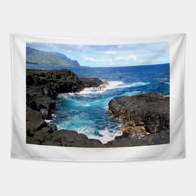 Blue Ocean Waters of Queens Bath on Kauai Hawaii Tapestry by Scubagirlamy