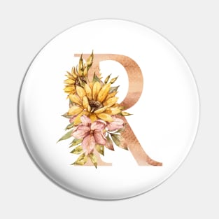 Watercolor sunflower bouquet monogram letter R Pin