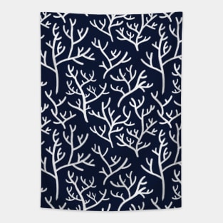 Navy Blue and White ocean Coral Pattern Summer Tapestry