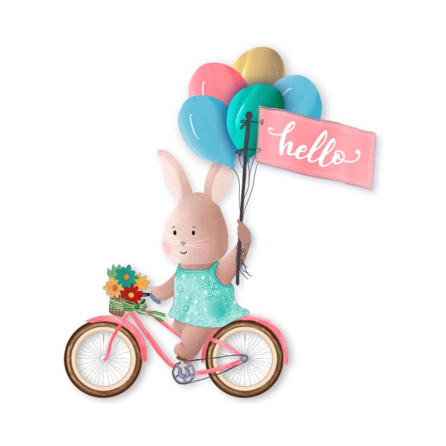 Bunny on Bike with Balloons and Hello Banner by Simply Robin Creations