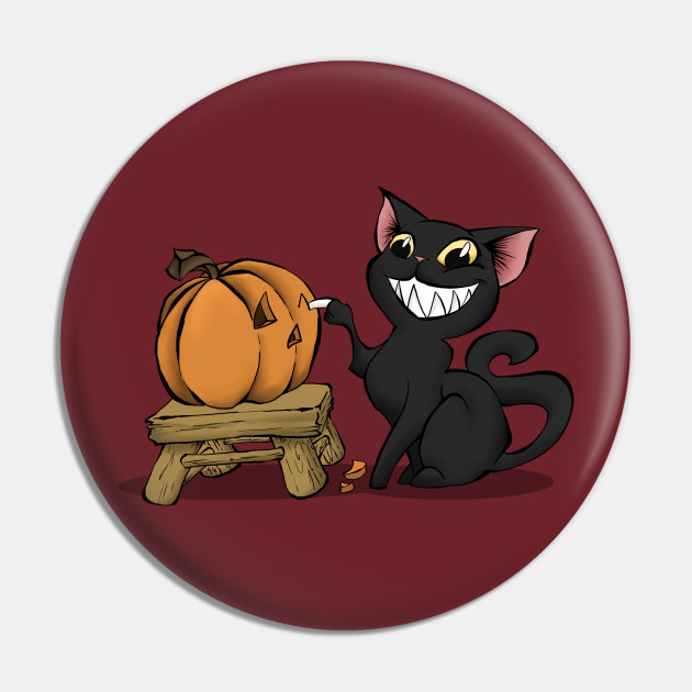 Pumpkin Carving Cat Halloween Pin Teepublic
