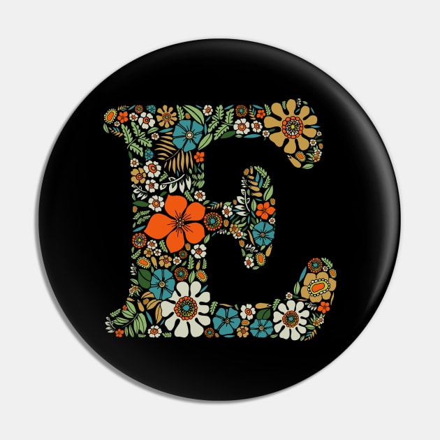 Hippie Floral Letter E Pin by zeljkica