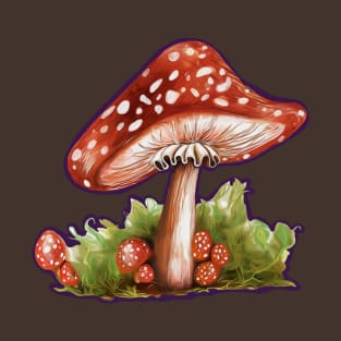 Illustrative Botanical Mushroom - Cottagecore Art T-Shirt