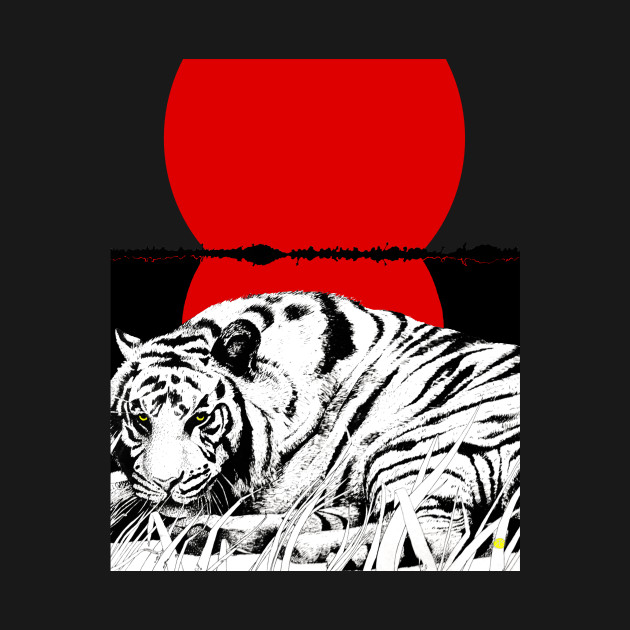 Disover The tiger lying along the river with the red sun - Tiger Art - T-Shirt