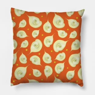 Delicate Flower Pattern Orange Background Pillow