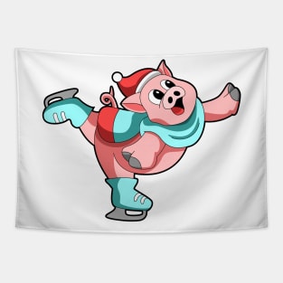 Pig at Ice skating with Ice skates Tapestry