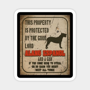 Alano Espanol Silhouette Vintage Humorous Guard Dog Warning Sign Magnet