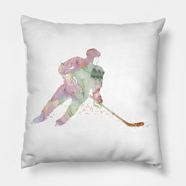 Girl Ice Hockey Player Watercolor Sport Gift Pillow by LotusGifts