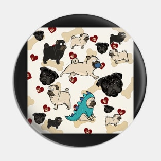 Pug Lover Design, Cute Pugs with Hearts & Paw Prints I Love Pugs Pin