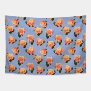 Orange Watercolor Roses on Blue Tapestry