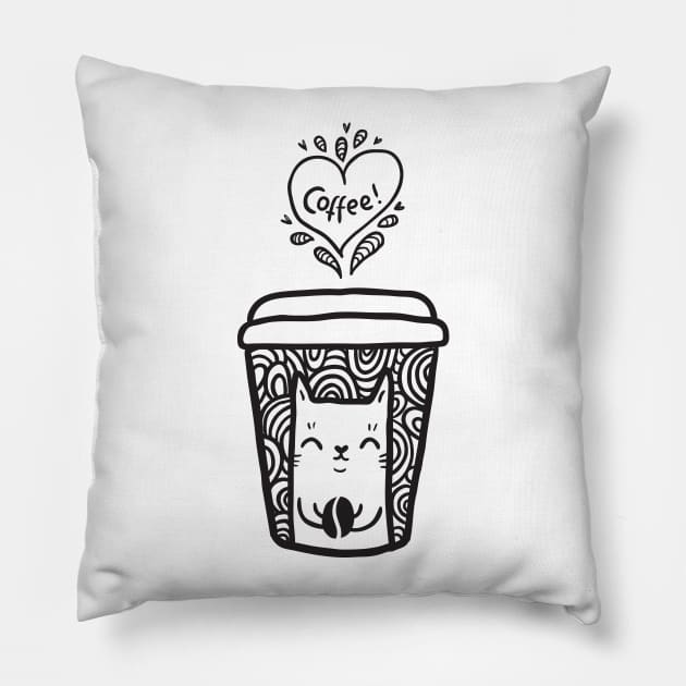 Doodle coffee cat Pillow by kostolom3000