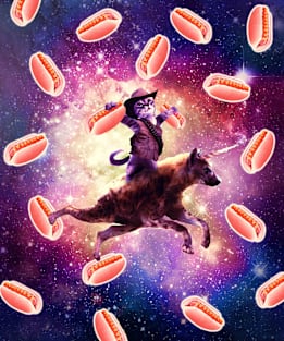 Cowboy Space Cat On Hyena Unicorn - Hot Dog Magnet