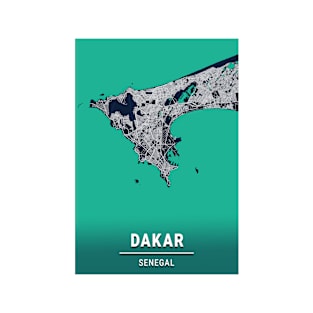 Dakar Blue Dark Color City Map T-Shirt