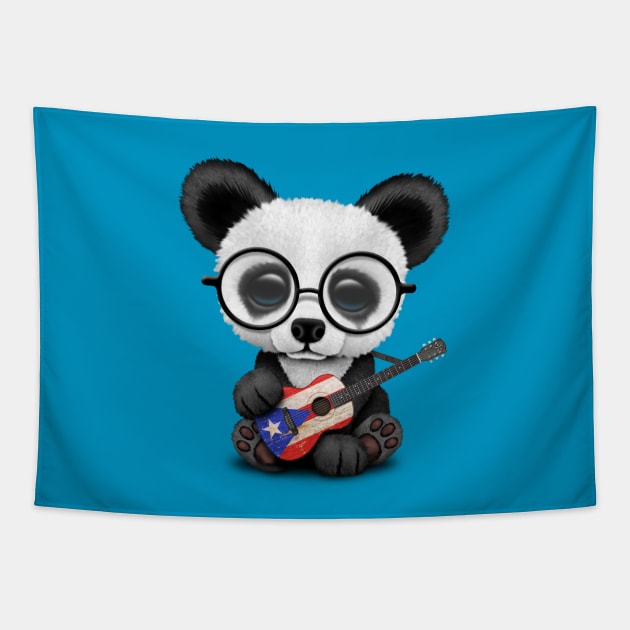 Baby Panda Playing Puerto Rican Flag Guitar Tapestry by jeffbartels