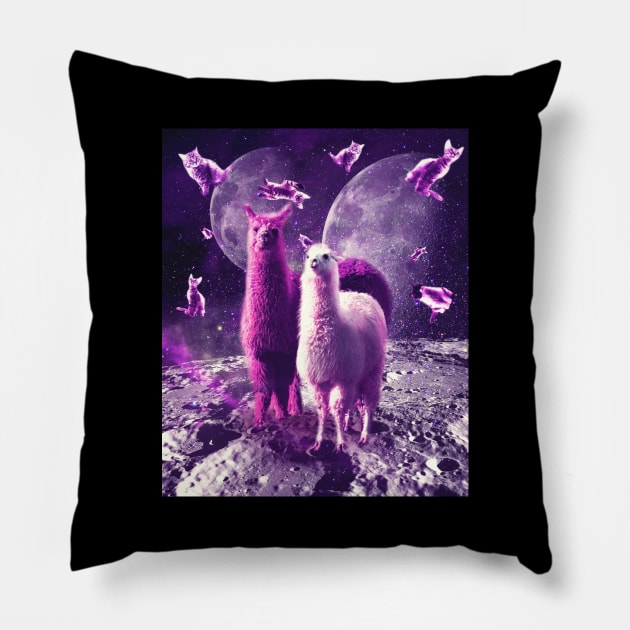 Outer Space Galaxy Cat With Llama Pillow by Random Galaxy