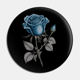 Blue Rose Drawing, Flower Drawing, Gift For Her Pin