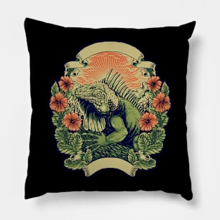 Iguana Floral Retro Vintage Pillow