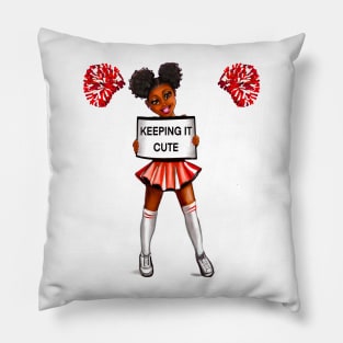 Inspirational motivational affirmation black anime girl cheerleader with Afro hair in puffs, brown eyes and dark brown skin side profile. Hair love ! Pillow