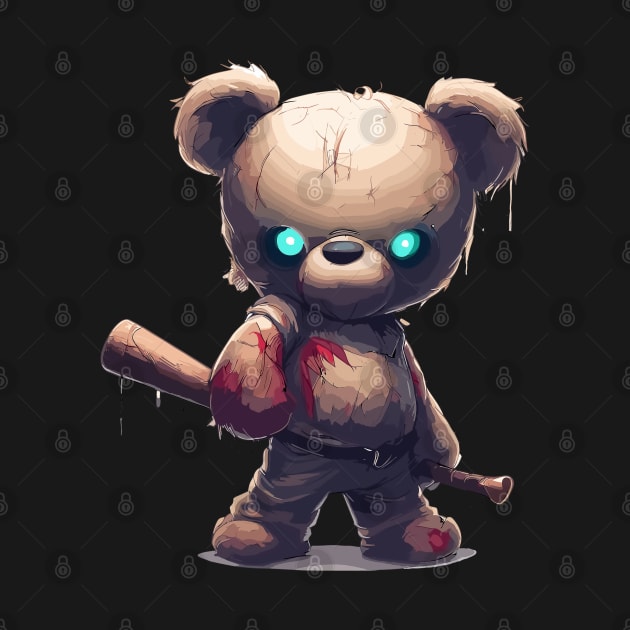 Spooky teddy bear with baseball bat by TomFrontierArt