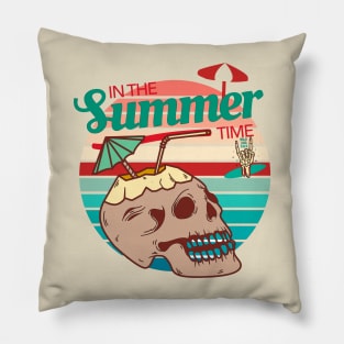 Summer. Vintage skull cocktail enjoying the summer season. Summer time. Pillow