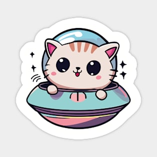 Cute Kawaii Cat in UFO Magnet