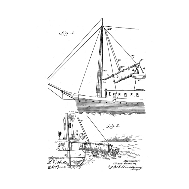 Life Saving Apparatus for Boat Vintage Patent Hand Drawing by TheYoungDesigns