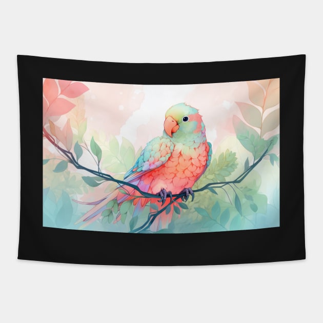 Whimsical and Cute Watercolor Bird Tapestry by A Badger