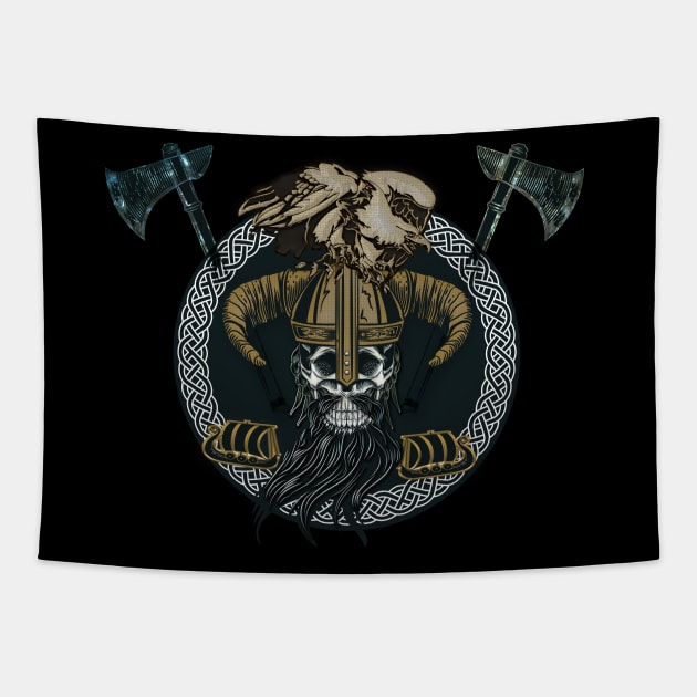 Awesome viking skull with eagle Tapestry by Nicky2342