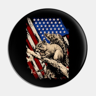 American Flag Squirrel Chic, Stylish Tee for Wildlife Lovers Pin