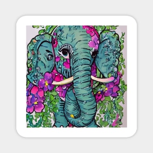 Cute elephant and flowers markers and watercolor painting Magnet