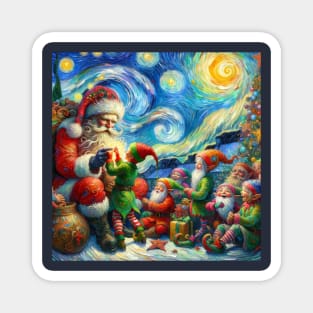 Santa & Elves Gift Preparation - Classic Oil Painting Magnet