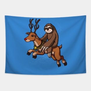 Sloth Santa Riding Reindeer Christmas Tapestry