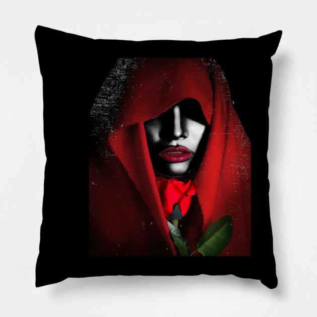 Woman with Red Rose and Hood Pillow by Hornets Nest