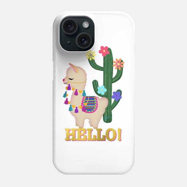 Hello! Llama and Cactus | Original Cherie's Art(c)2020 Phone Case by CheriesArt