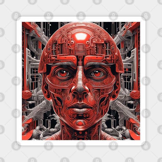 techno red robot in the future Magnet by Marccelus